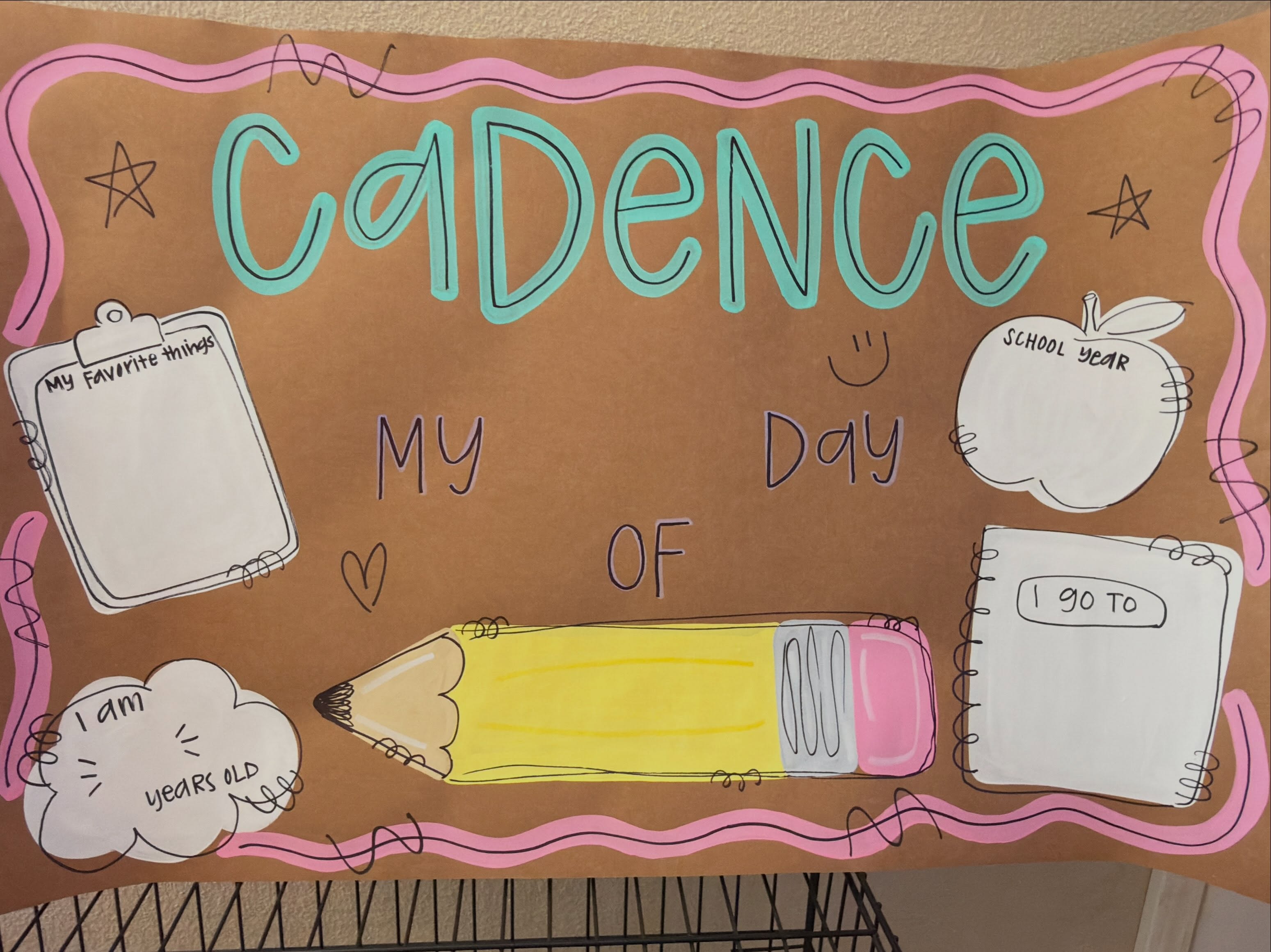 Cadence first-day-of-school banner painted by Katie Paige Art Co