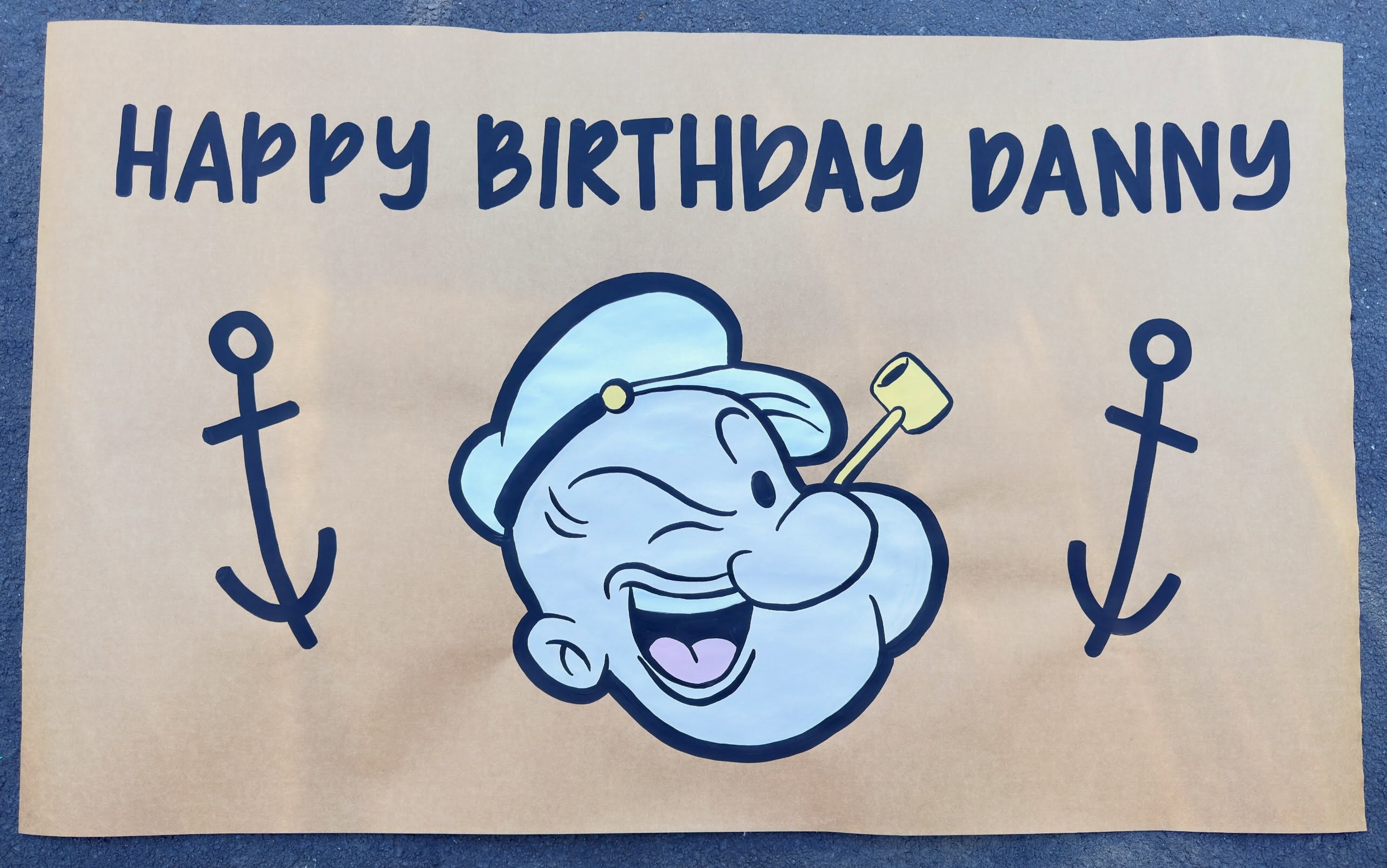 Danny’s Popeye birthday banner by Katie Paige Art Co