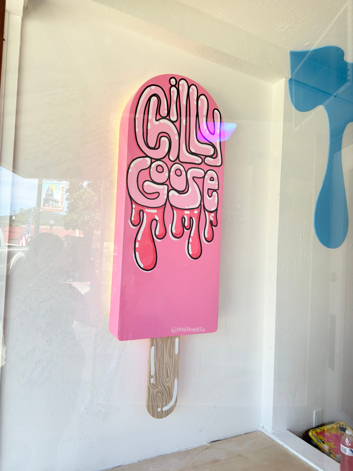 Soft serve popsicle window painting by Katie Paige Art Co
