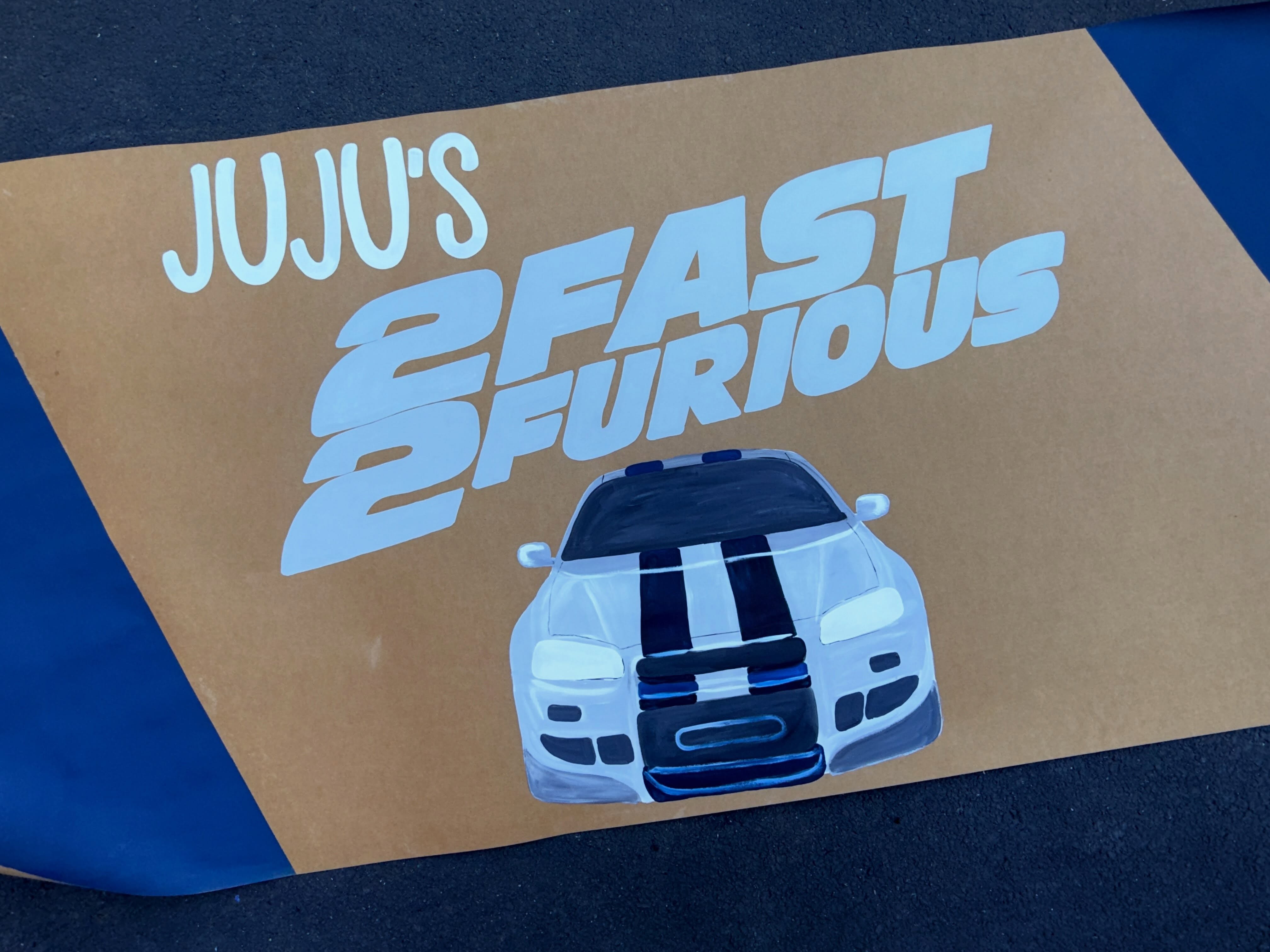 Juju’s 2 Fast 2 Furious birthday banner by Katie Paige Art Co