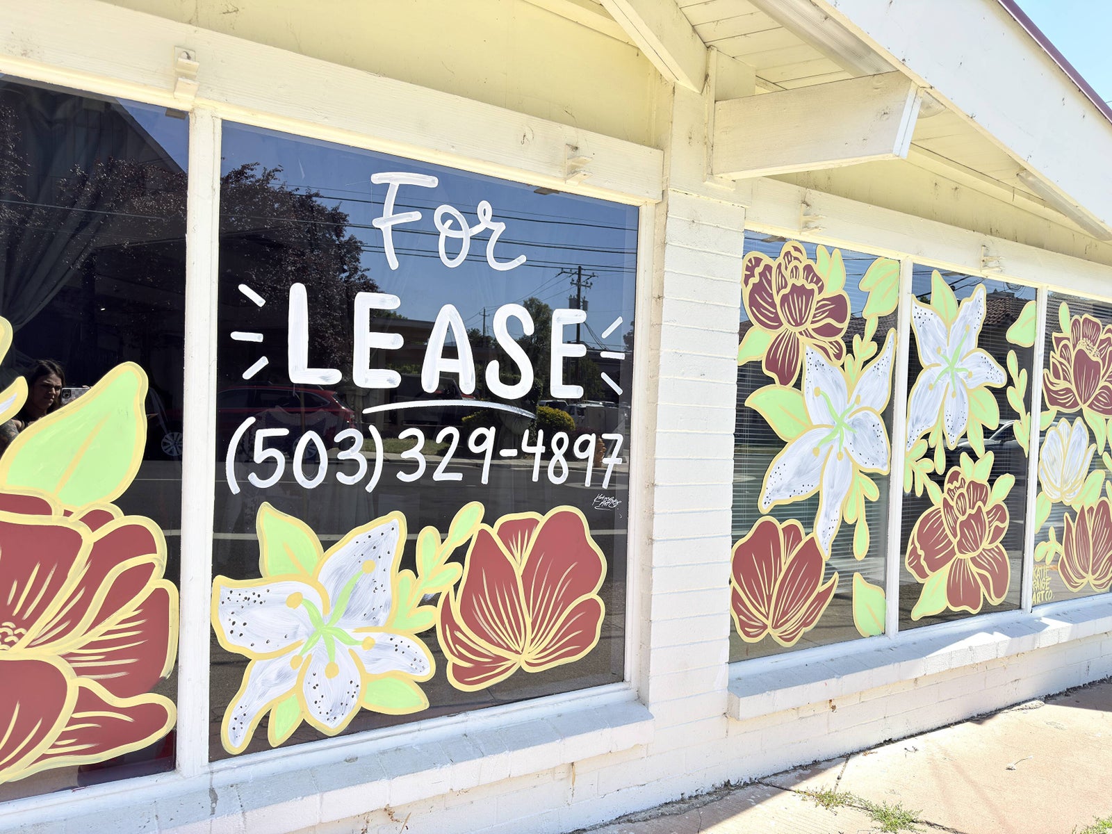For Lease floral window art by Katie Paige Art Co