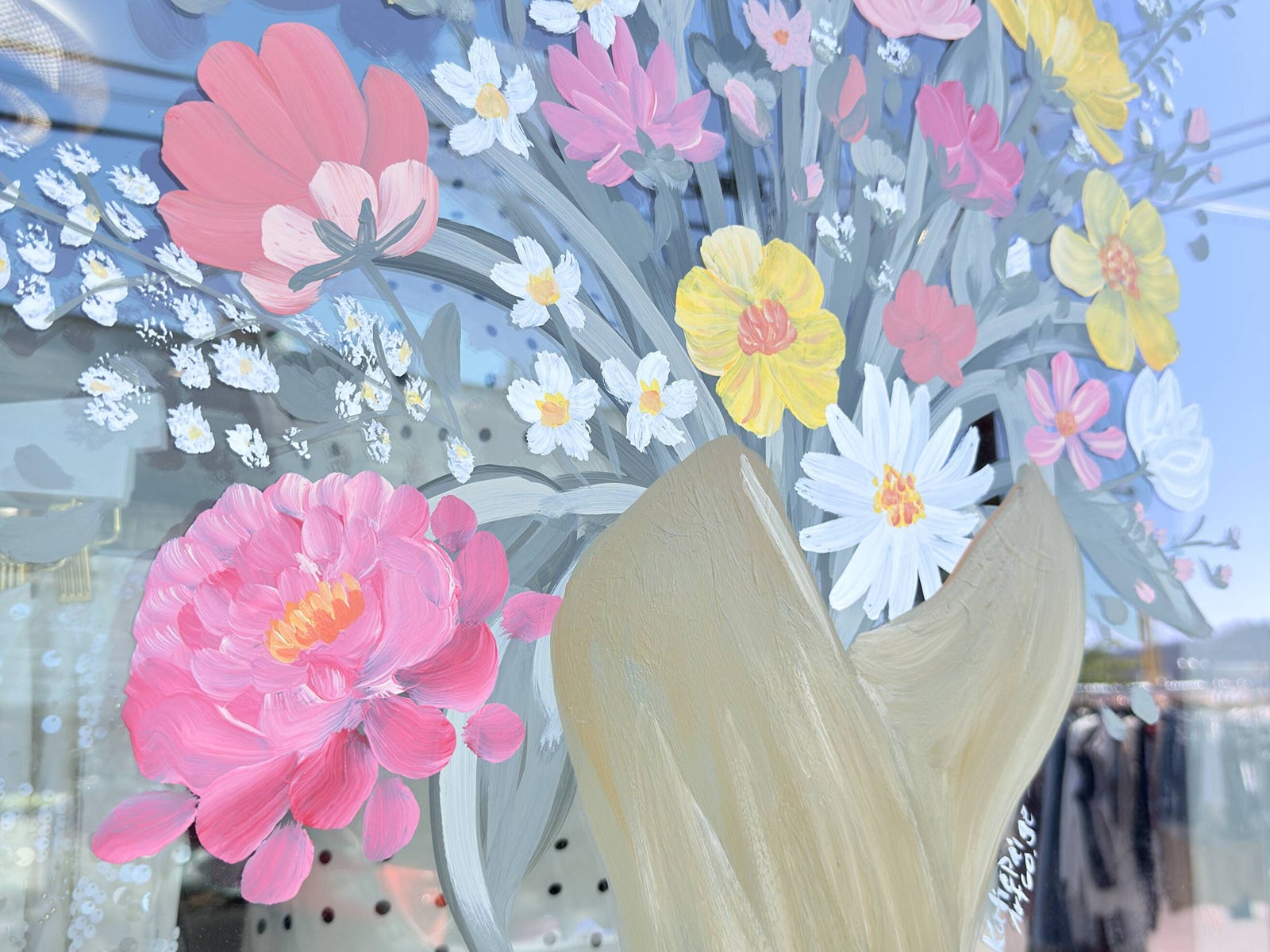 Floral window painting by Katie Paige Art Co